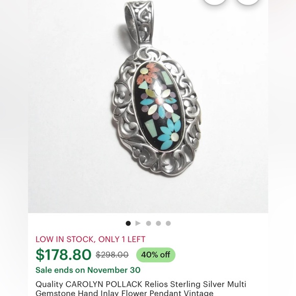 Carolyn Pollack Relios 925 Sterling Silver Inlay pendant and ring  size 7.5 to 8 - Picture 3 of 5